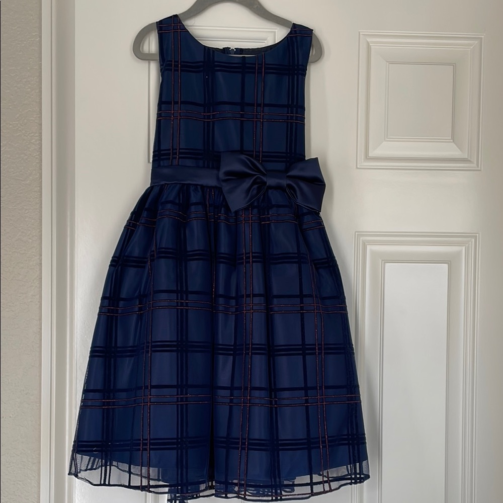 Elegant Navy Blue Plaid Kids Dress